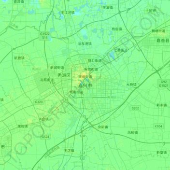 Mapa topográfico 嘉兴市, altitude, relevo