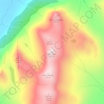 Mapa topográfico Ben Loyal, altitude, relevo