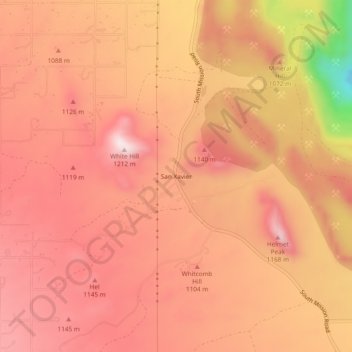 Mapa topográfico San Xavier, altitude, relevo
