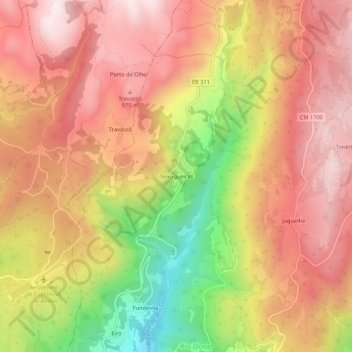 Mapa topográfico Teixugueiras, altitude, relevo