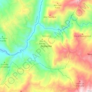 Mapa topográfico Nimaima, altitude, relevo