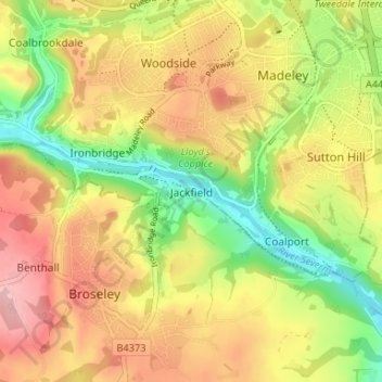 Mapa topográfico Jackfield, altitude, relevo