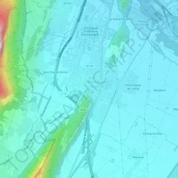 Mapa topográfico Varces, altitude, relevo