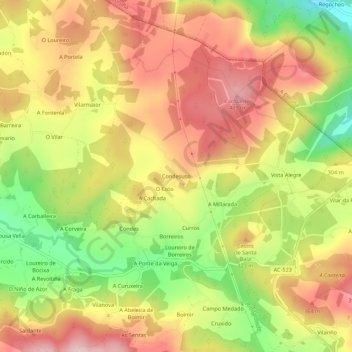 Mapa topográfico Condesuso, altitude, relevo