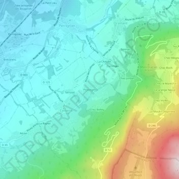 Mapa topográfico Pessinges, altitude, relevo