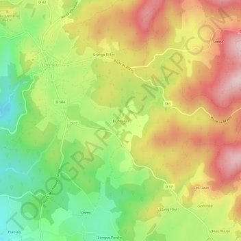 Mapa topográfico Le Foulon, altitude, relevo