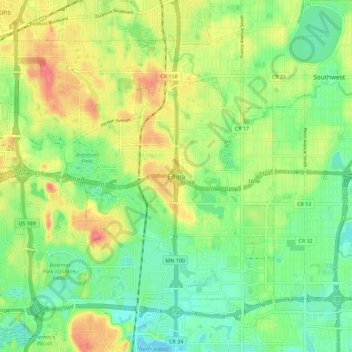 Mapa topográfico Edina, altitude, relevo
