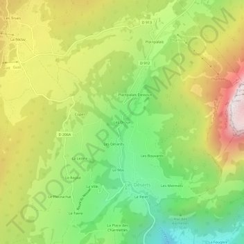 Mapa topográfico Les Droux, altitude, relevo