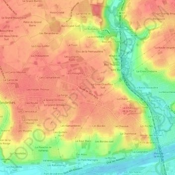 Mapa topográfico La Borde, altitude, relevo