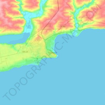Mapa topográfico Taganrog, altitude, relevo