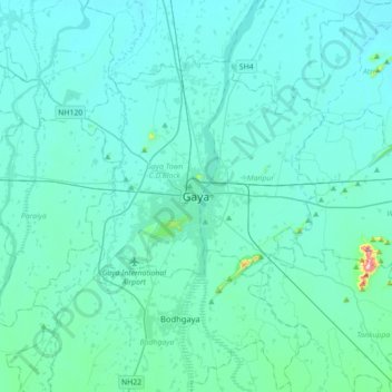 Mapa topográfico Gaya, altitude, relevo