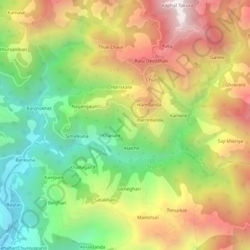 Mapa topográfico Chautara, altitude, relevo