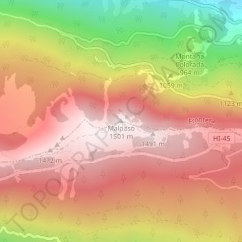 Mapa topográfico Malpaso, altitude, relevo