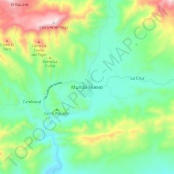 Mapa topográfico Mundo Nuevo, altitude, relevo