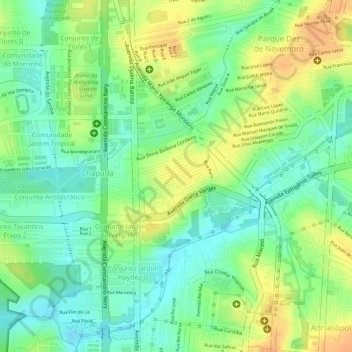 Mapa topográfico Praça do Eldorado, altitude, relevo
