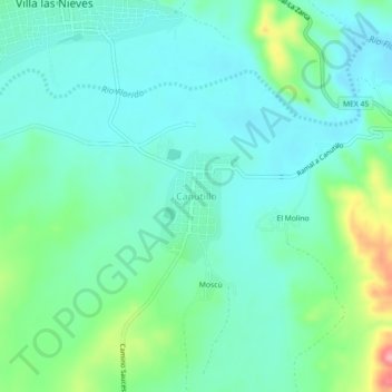 Mapa topográfico Canutillo, altitude, relevo