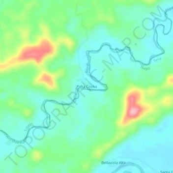 Mapa topográfico Palta Cocha, altitude, relevo