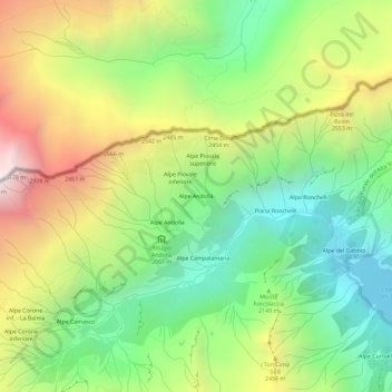 Mapa topográfico Alpe Andolla, altitude, relevo