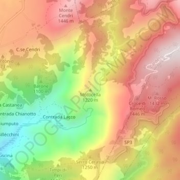 Mapa topográfico Motticella, altitude, relevo