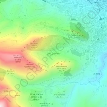 Mapa topográfico Caño Quebrado, altitude, relevo