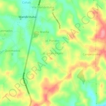 Mapa topográfico Jd. Santo Ângelo, altitude, relevo