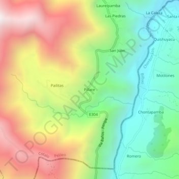 Mapa topográfico Pillate, altitude, relevo