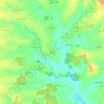 Mapa topográfico Verrière, altitude, relevo
