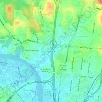 Mapa topográfico Avondale, altitude, relevo