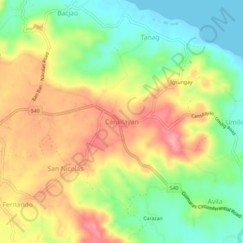 Mapa topográfico Cansilayan, altitude, relevo