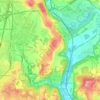 Mapa topográfico Casnate, altitude, relevo