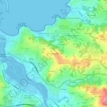 Mapa topográfico A Choupana, altitude, relevo