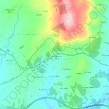 Mapa topográfico Orosa, altitude, relevo
