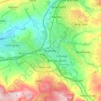 Mapa topográfico Burnley, altitude, relevo