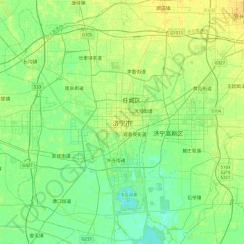 Mapa topográfico 济宁市, altitude, relevo
