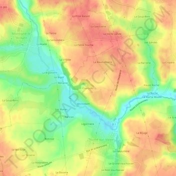 Mapa topográfico Courcelle, altitude, relevo