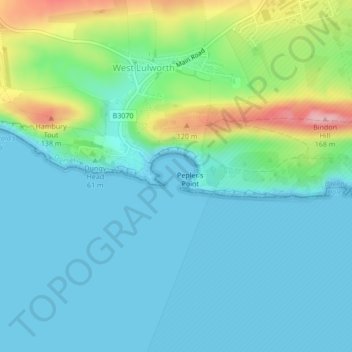 Mapa topográfico Lulworth Cove, altitude, relevo