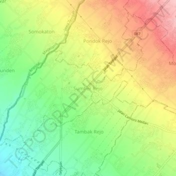 Mapa topográfico Sumber Rejo, altitude, relevo