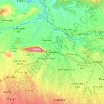 Mapa topográfico Ciampea, altitude, relevo