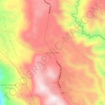 Mapa topográfico Las Cruces, altitude, relevo