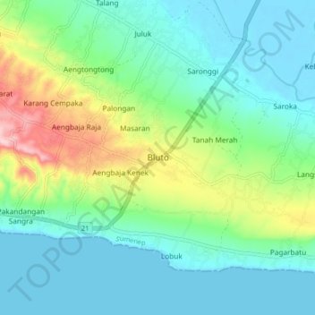 Mapa topográfico Bluto, altitude, relevo