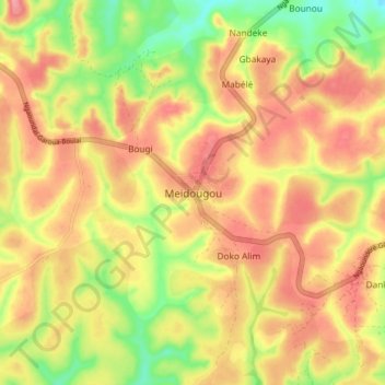 Mapa topográfico Meidougou, altitude, relevo