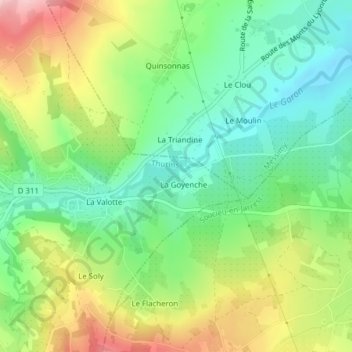 Mapa topográfico La Goyenche, altitude, relevo