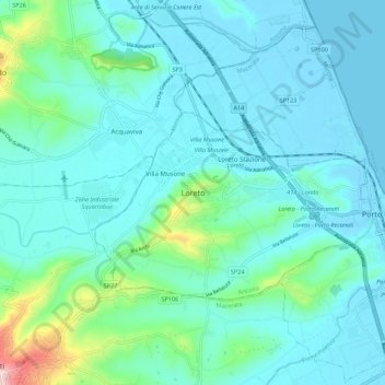 Mapa topográfico Loreto, altitude, relevo