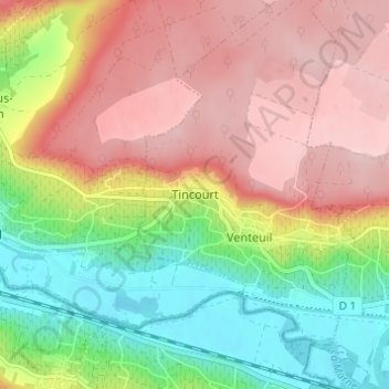 Mapa topográfico Tincourt, altitude, relevo