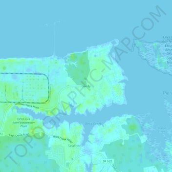 Mapa topográfico Dandy, altitude, relevo