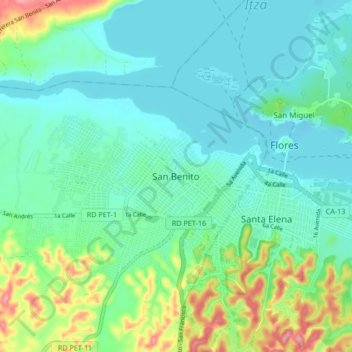 Mapa topográfico San Benito, altitude, relevo