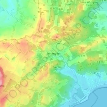 Mapa topográfico Femmøller, altitude, relevo