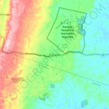 Mapa topográfico Doradal, altitude, relevo