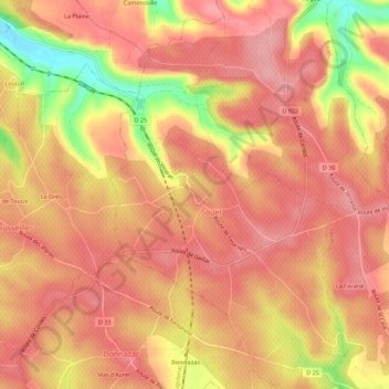 Mapa topográfico Fiou, altitude, relevo