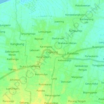 Mapa topográfico Cepiring, altitude, relevo